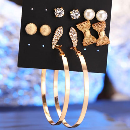 6-Pair Earrings Set (golden) for Women – Elegant Multi-Design Fashion Stud & Hoop Earrings Collection for Daily Wear & Gift