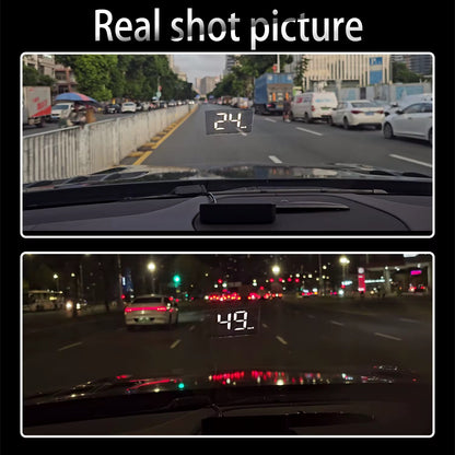 "Premium car gadget Qlick HUD – real-time speed and navigation display"